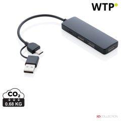 RCS USB hub od recikliranog plastike s dvostrukim ulazom, crno, XDP308.261